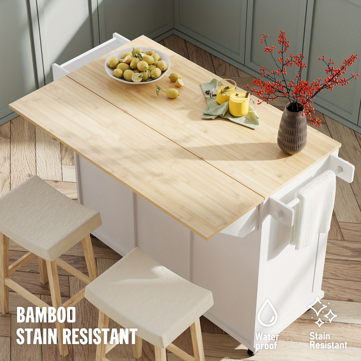Rolling Kitchen Island Cart With Storage And Drop Leaf Design