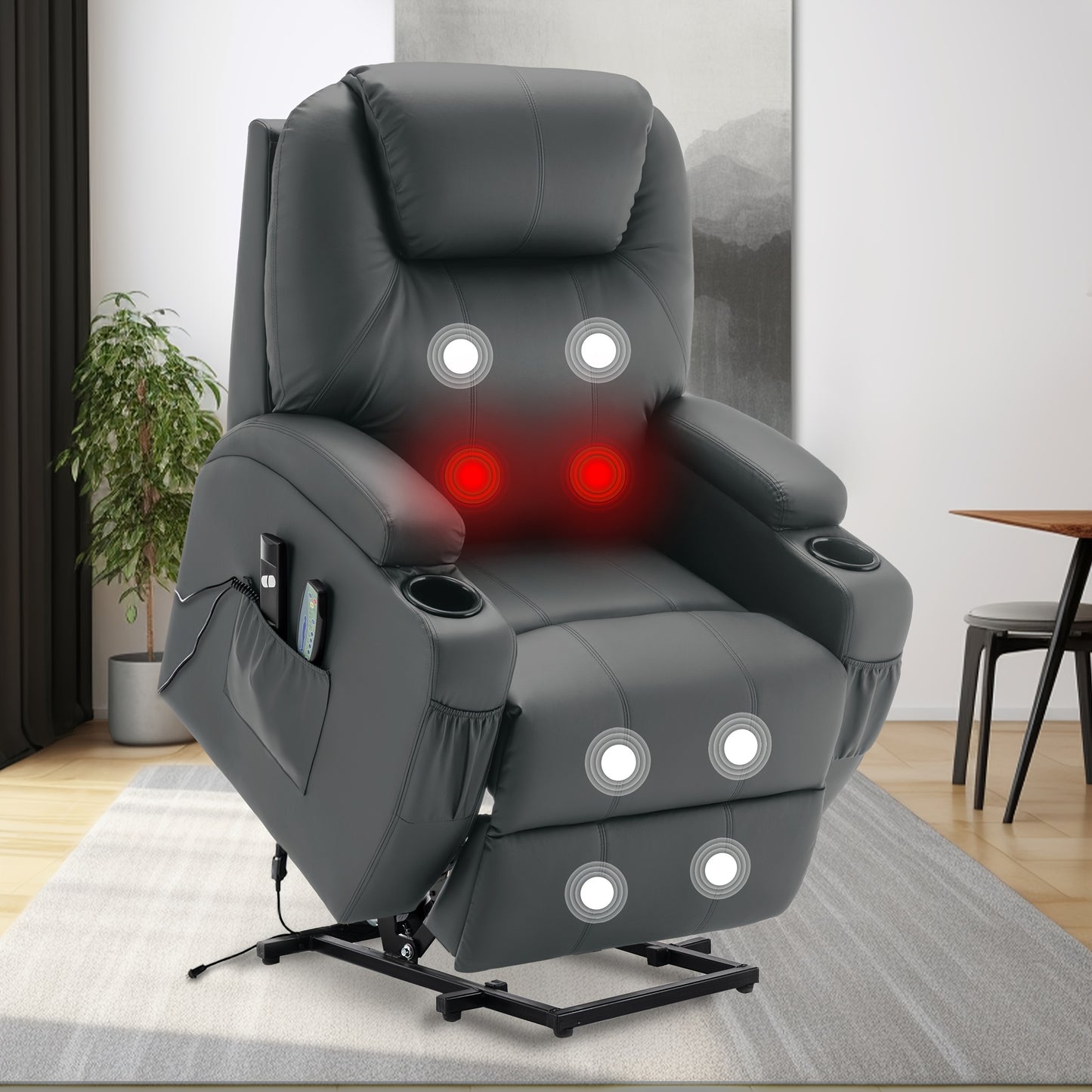 Black Power Lift Recliner Chair with Massage and Heat Function