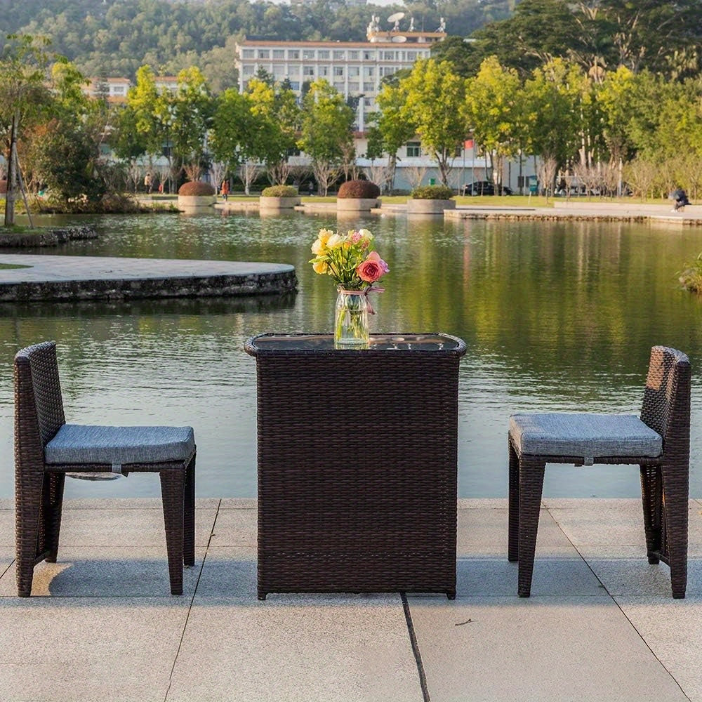 Bonnlo Wicker Outdoor Patio Bistro Set for Small Spaces
