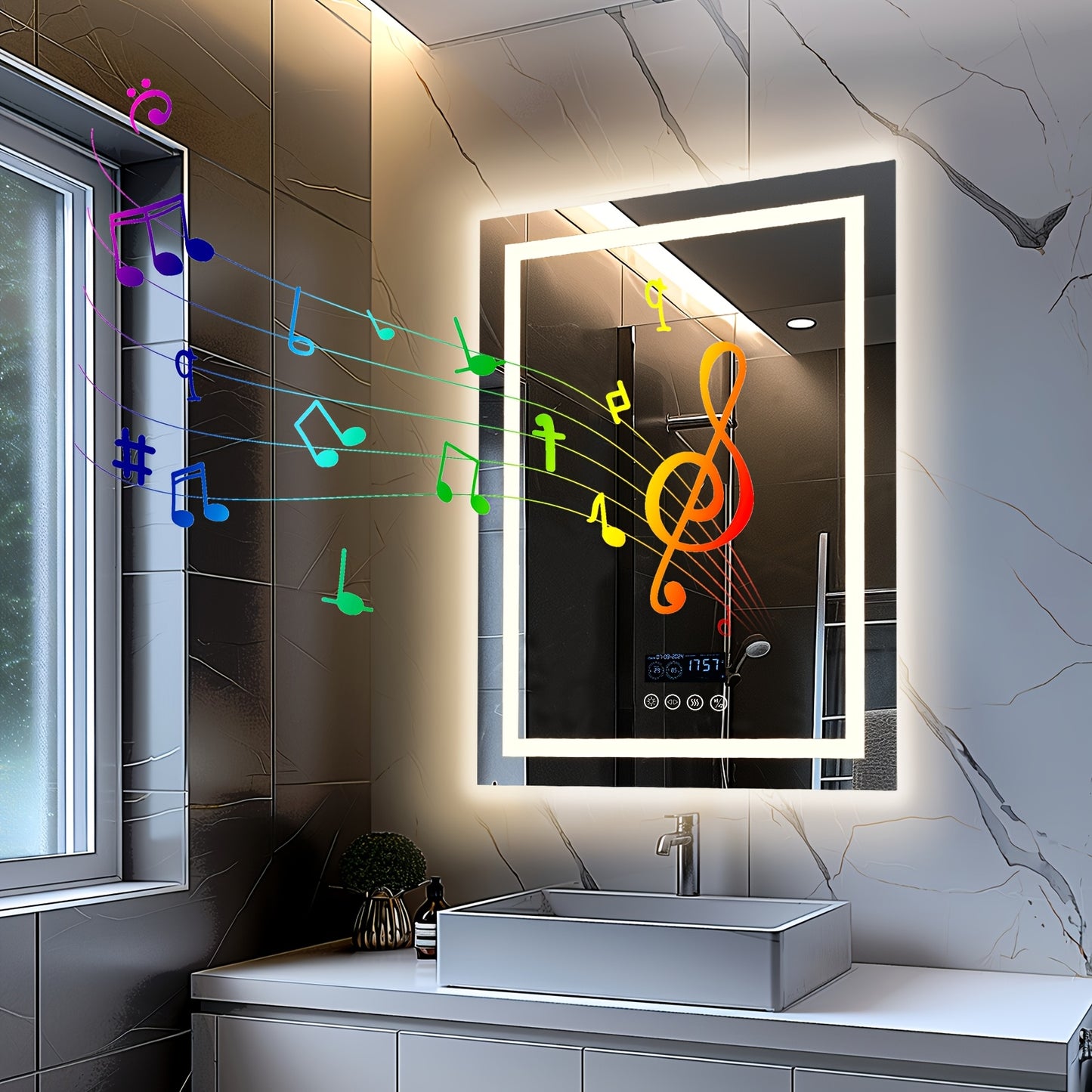 Smart LED Lighted Bathroom Mirror with Dimming and Music Features