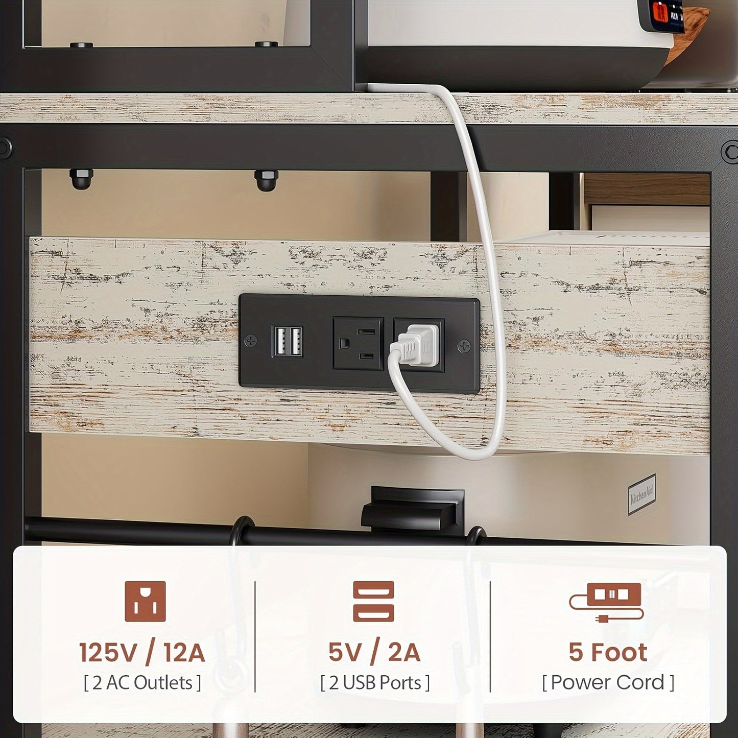 Farmhouse Kitchen Storage Rack with Wine Shelf and Hooks