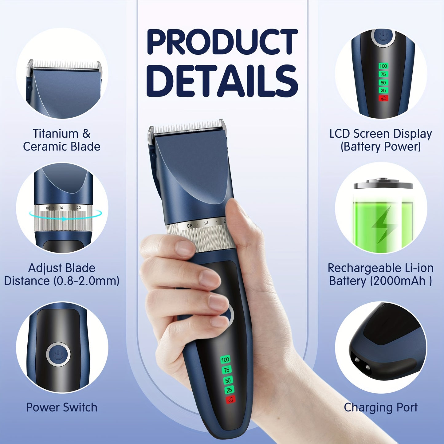 Rechargeable Cordless Pet Clippers for Quiet Grooming Sessions