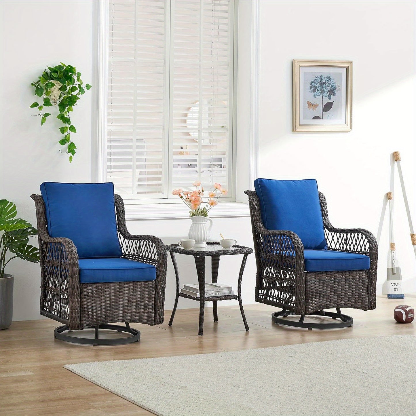 GAOMON Outdoor Swivel Rocker Chair Set with Glass Top Table