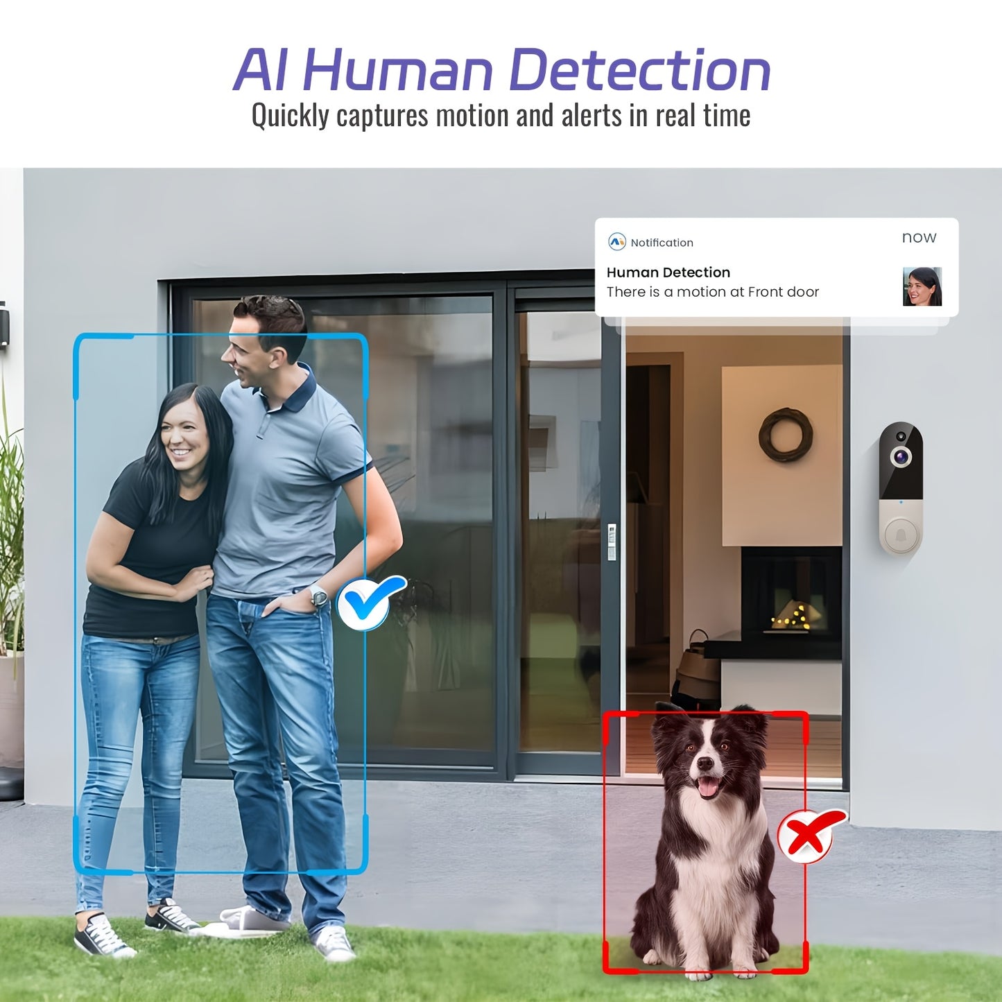 Wireless Wi-Fi Video Doorbell Camera with AI Motion Detection