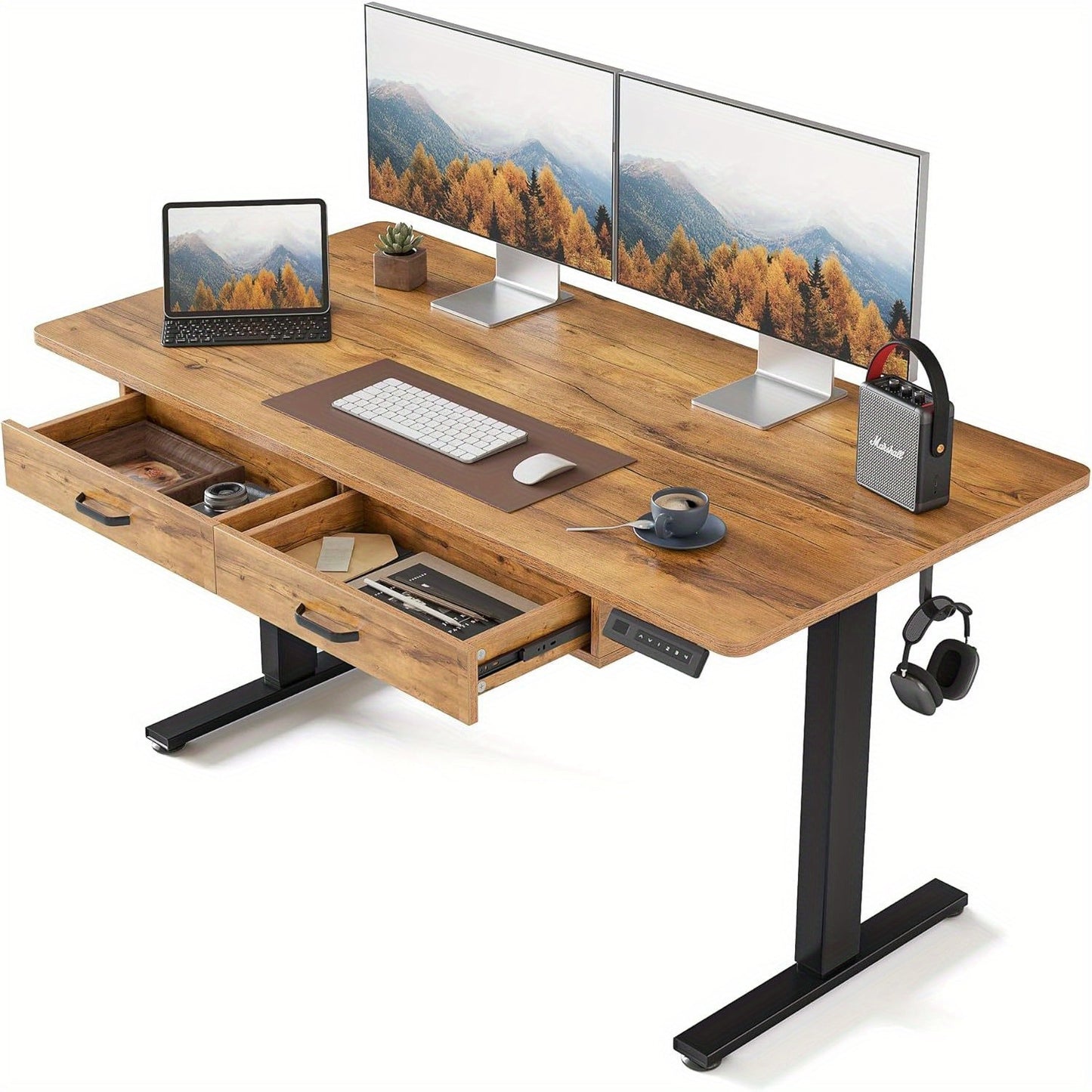 CubiCubi Adjustable Standing Desk With Double Drawer