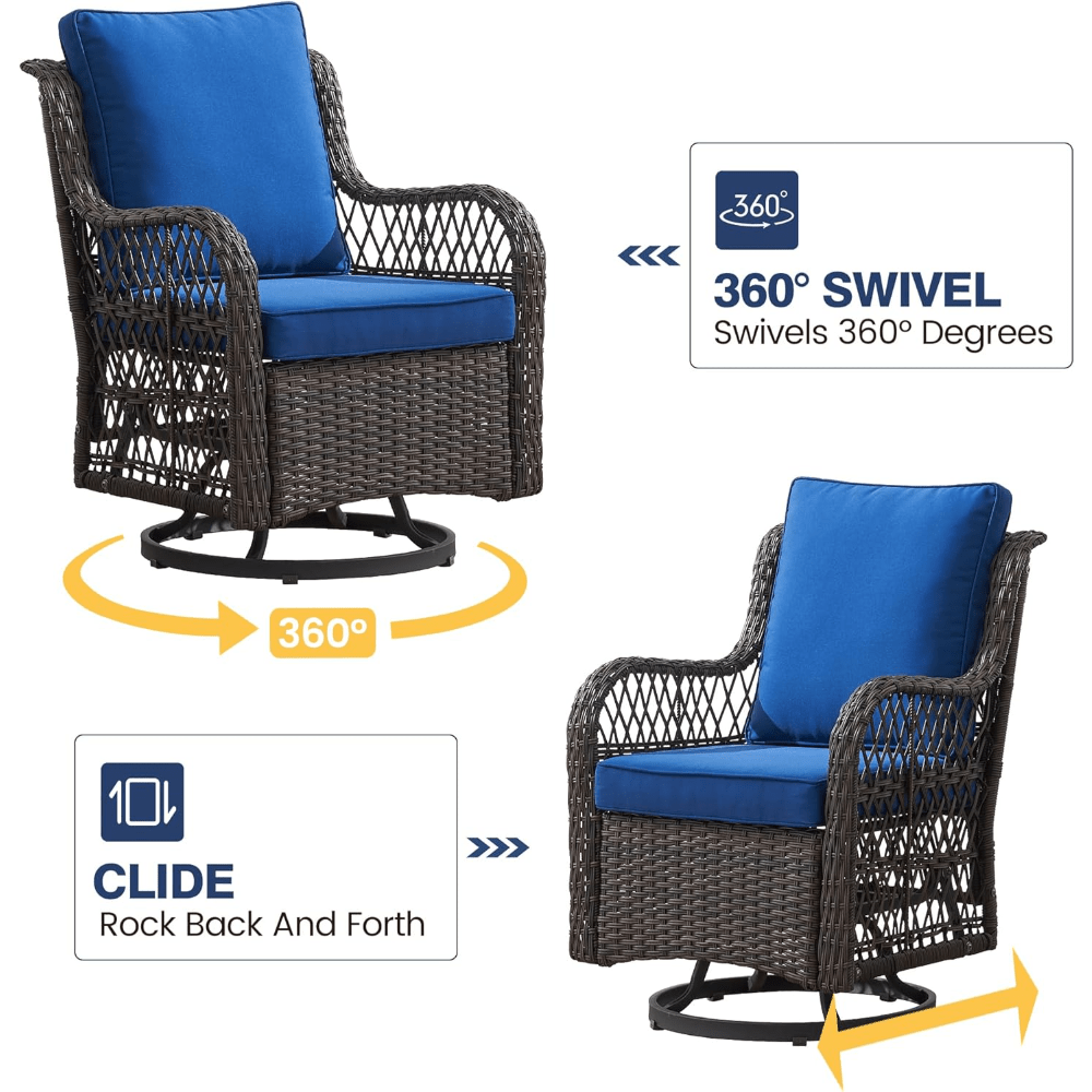 GAOMON Outdoor Swivel Rocker Chair Set with Glass Top Table