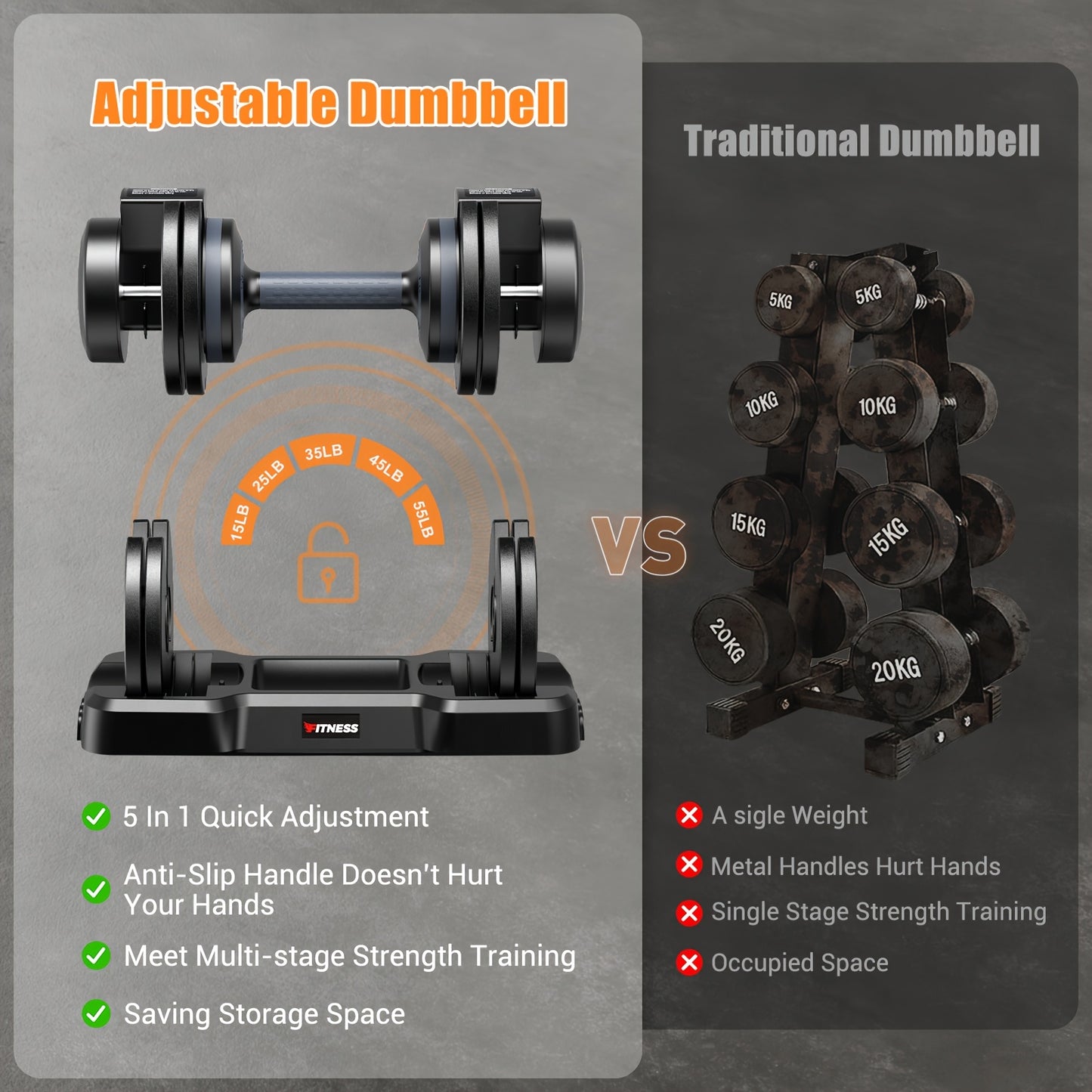 Adjustable 5 in 1 Dumbbell Barbell Set for Home Gym