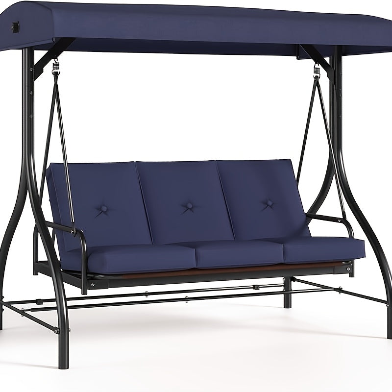 Three-Person Patio Swing Glider with Adjustable Canopy and Cushions