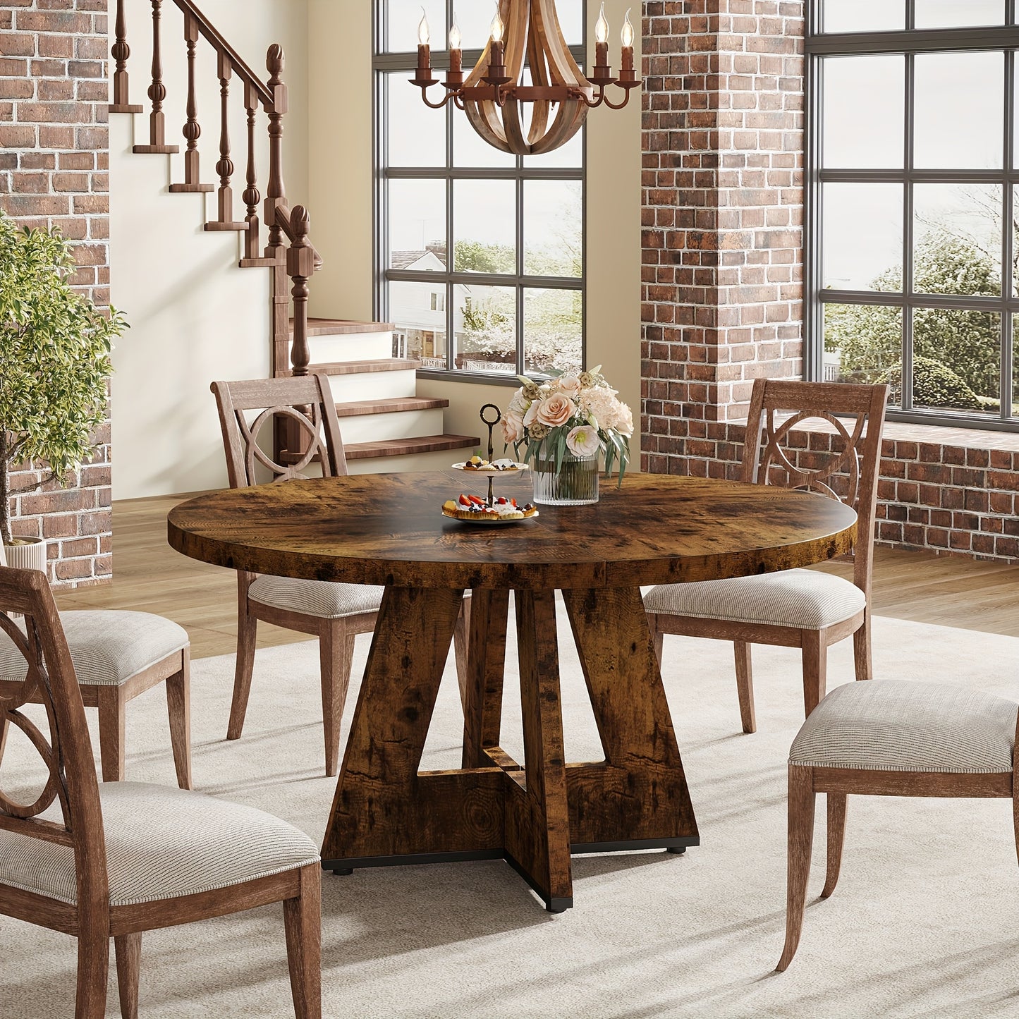 Rustic Round Farmhouse Dining Table for Cozy Home Gatherings