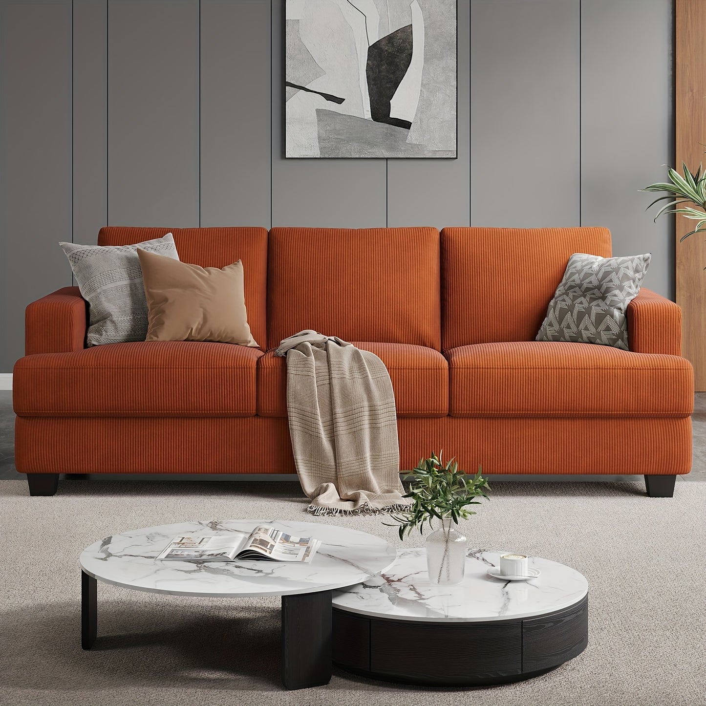 Comfy Modern 3-Seater Sofa with Removable Cover and Pillow Backrest