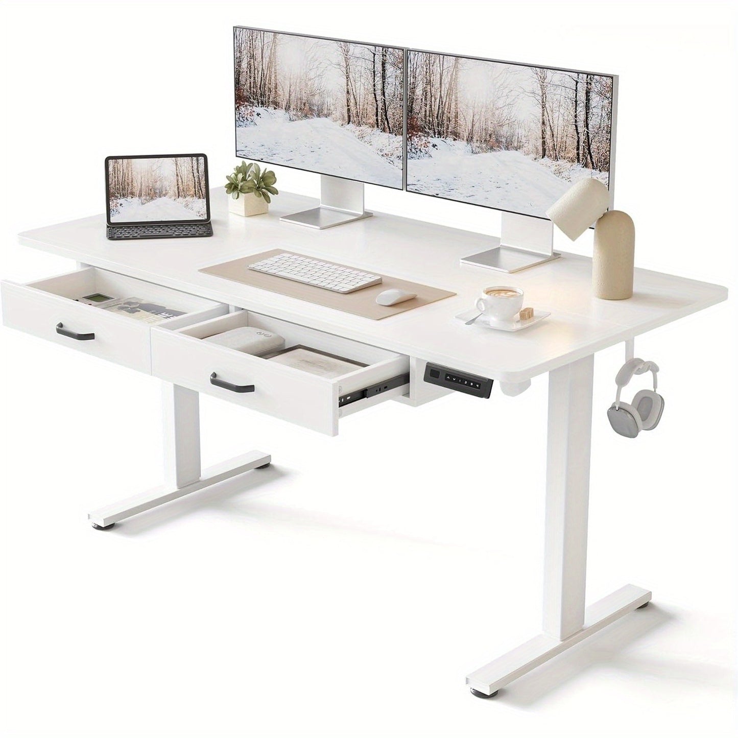 CubiCubi Adjustable Standing Desk With Double Drawer