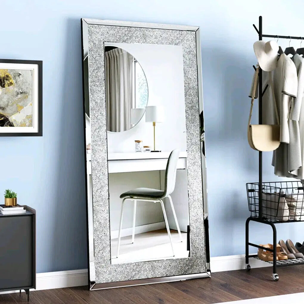 LUVODI Frameless Vanity Mirror With Crystalline Rhinestones Wall Mounted Elegance