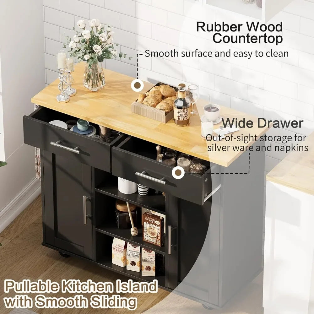 XMSJ Kitchen Island Cart With Storage On Wheels Shelves