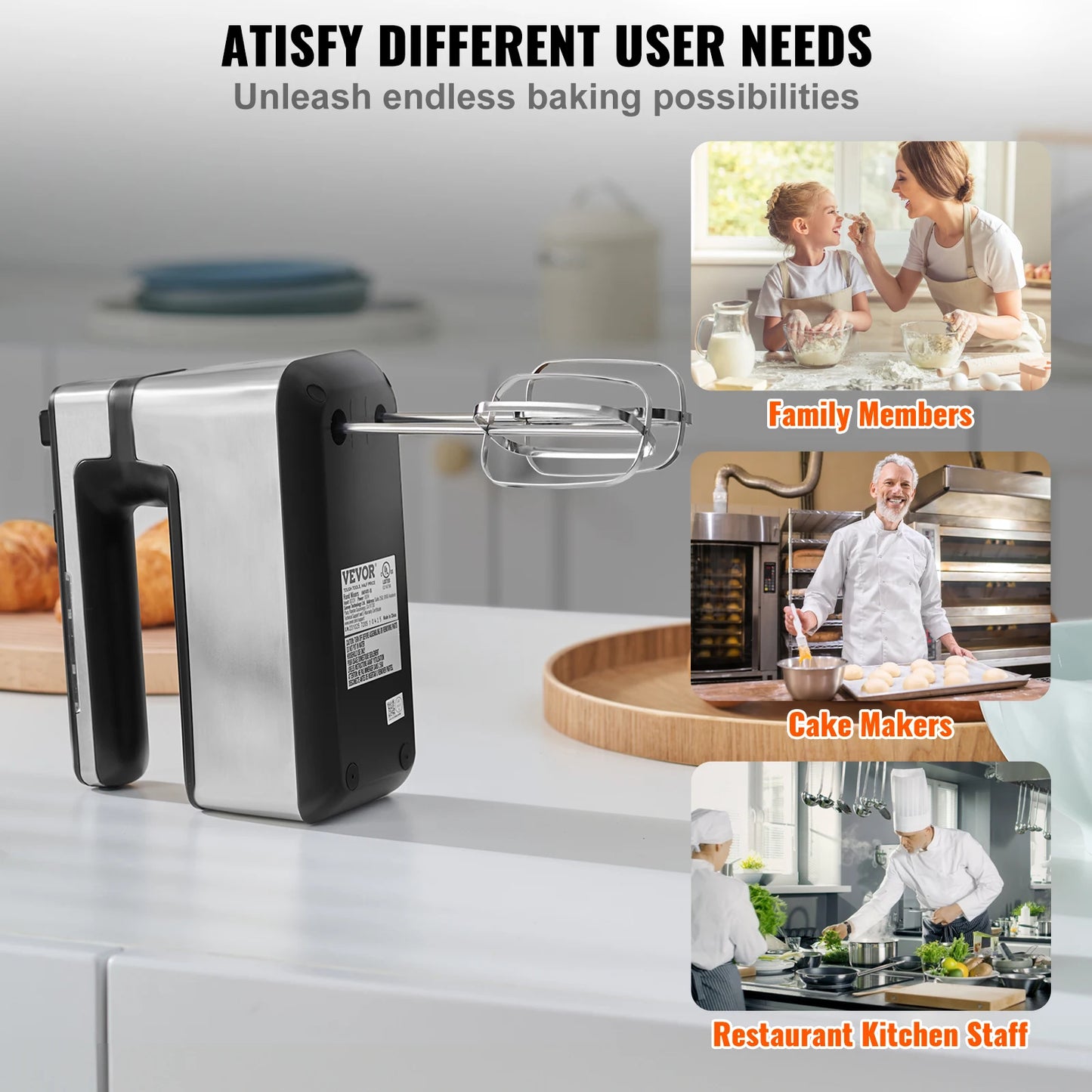 VEVOR Cordless Electric Hand Mixer 5 Gear For Whipping