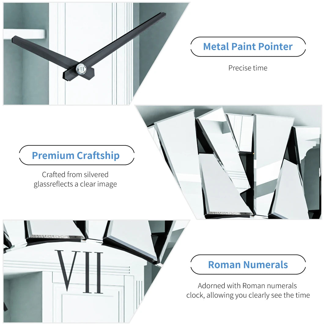 Elegant Mirrored Sunburst Wall Clock With Roman Numerals