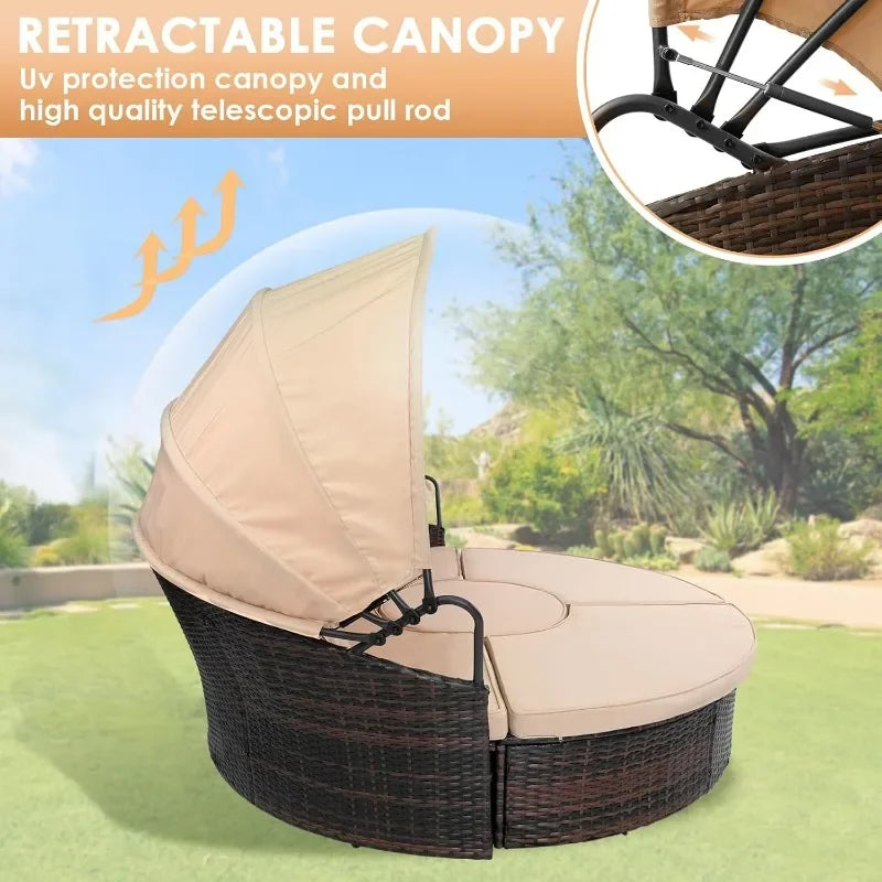 General Use Outdoor Patio Daybed With Retractable Canopy
