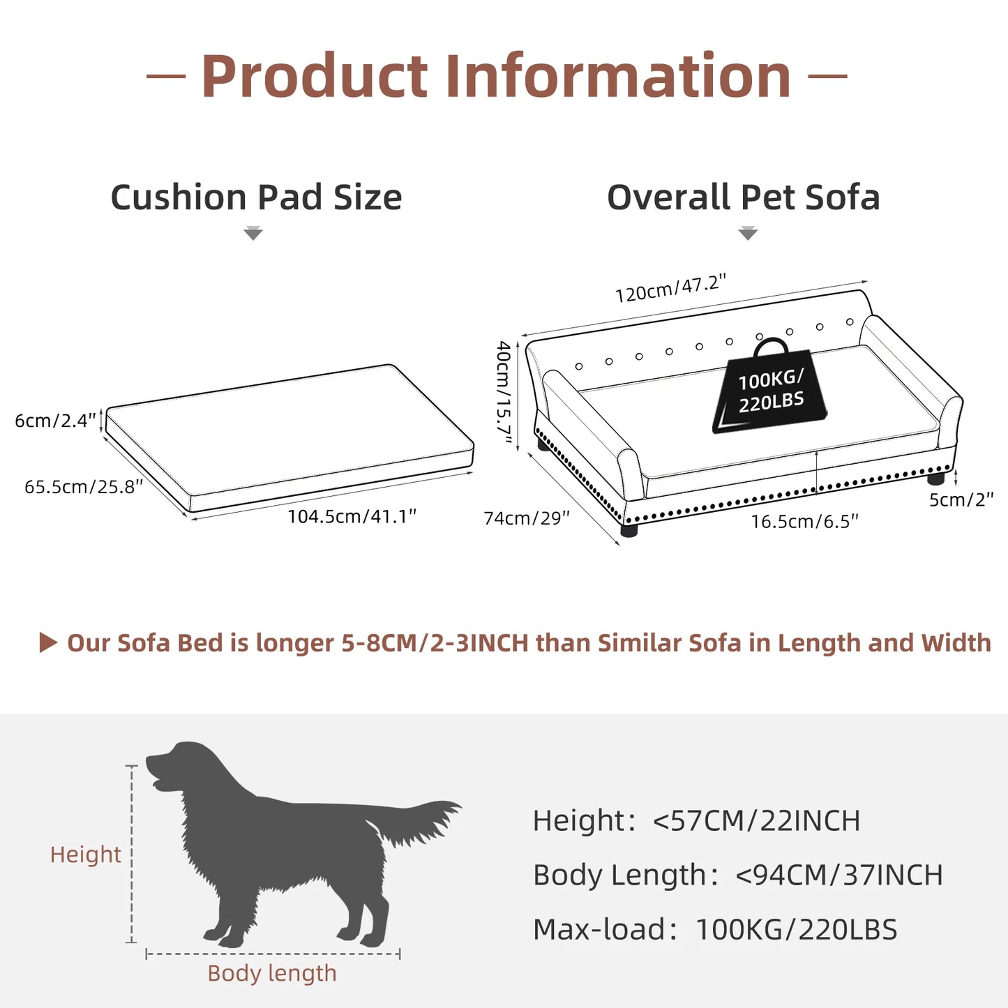 BINGOPAWCN Elevated Dog Bed Sofa with Microfiber Leather