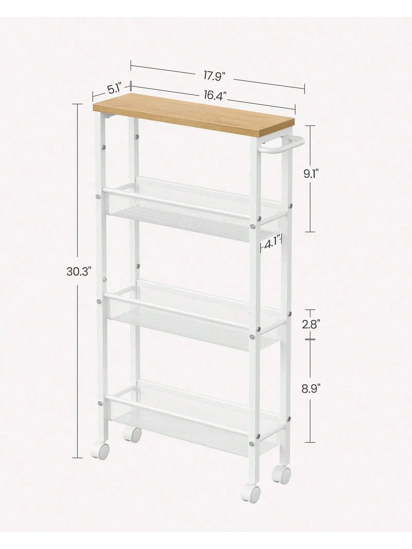 VASAGLE Slim Rolling Cart 4 Tier Narrow Kitchen Storage