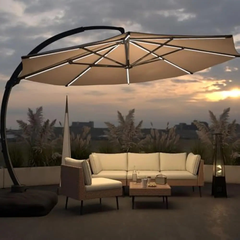 General Use Solar Powered LED Cantilever Patio Umbrella Base