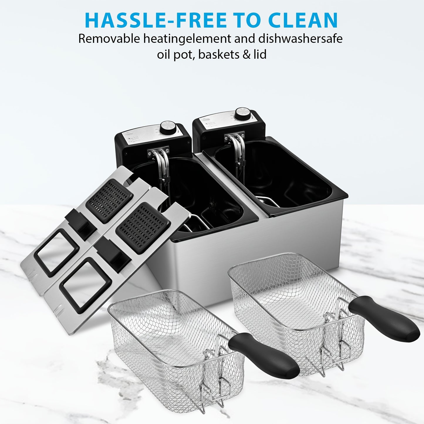 Dual Basket Deep Fryer with Adjustable Temperature and Timer