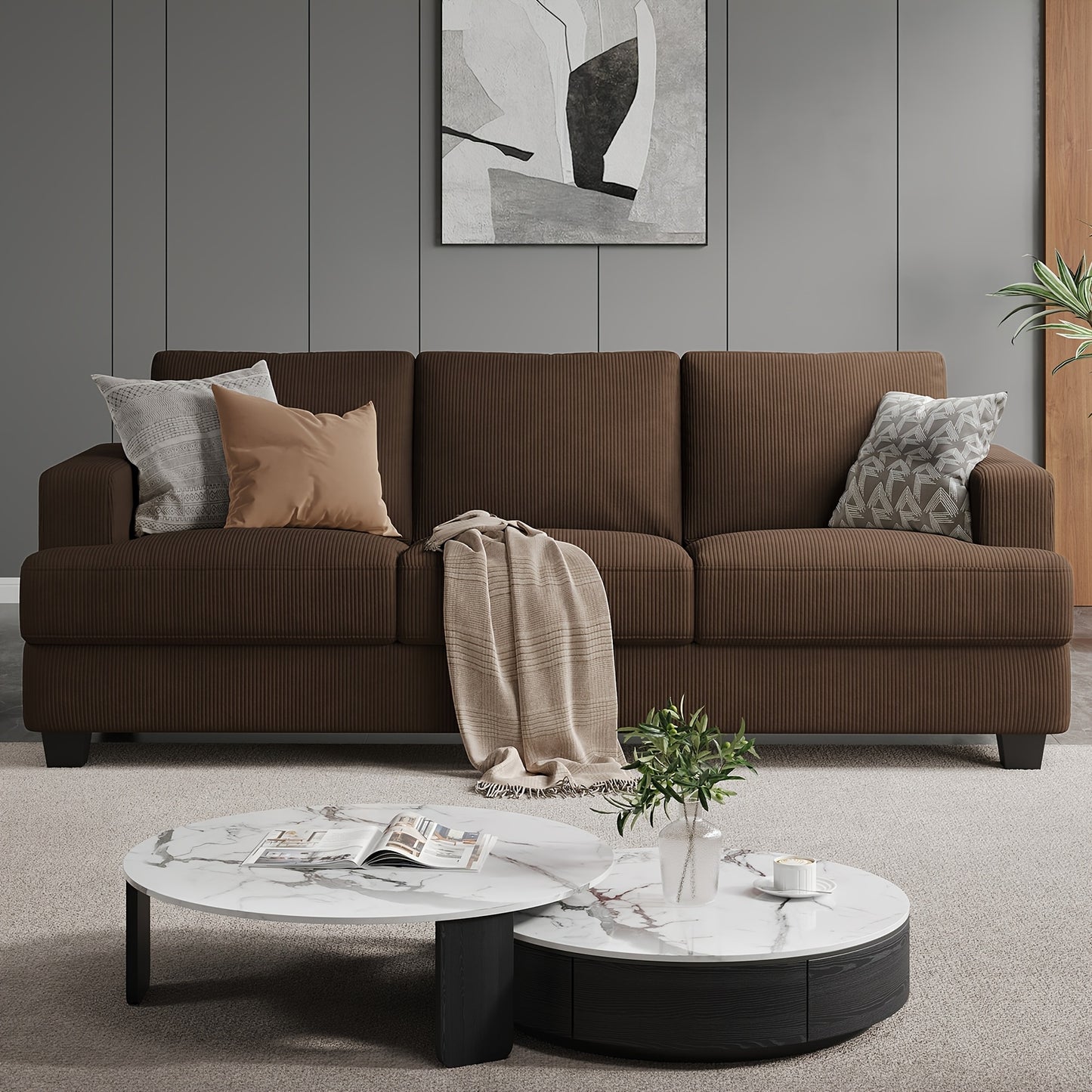 Comfy Modern 3-Seater Sofa with Removable Cover and Pillow Backrest
