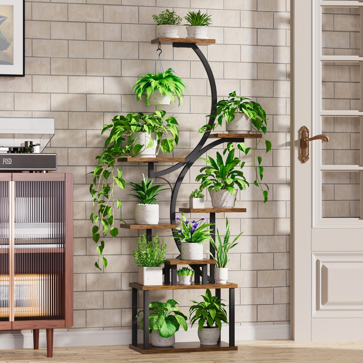 CODACE Indoor Plant Stand with Grow Lights and Tiered Shelves