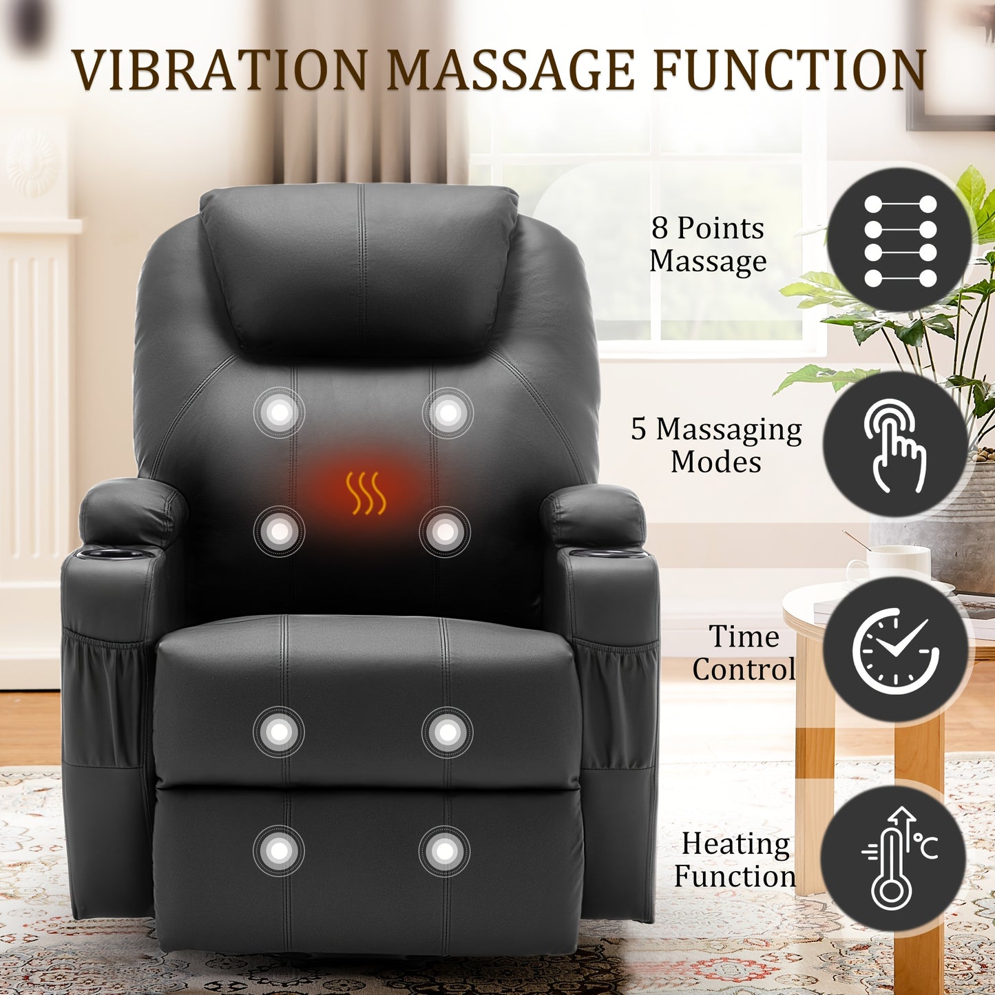 Black Power Lift Recliner Chair with Massage and Heat Function