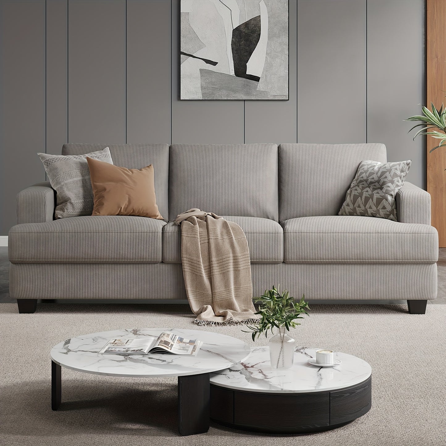 Comfy Modern 3-Seater Sofa with Removable Cover and Pillow Backrest