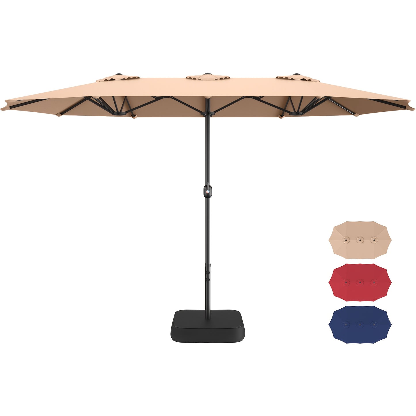 1pc 15ft Patio Umbrella With Base Included, Extra Large Shade Area, Double Sided Rectangle With Crank Handle For Poolside, Garden, Yard, Beige/Blue/Red
