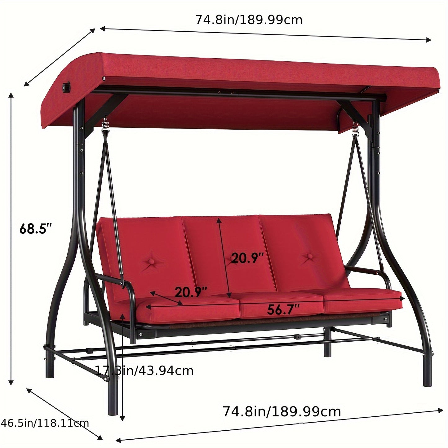 Three-Person Patio Swing Glider with Adjustable Canopy and Cushions