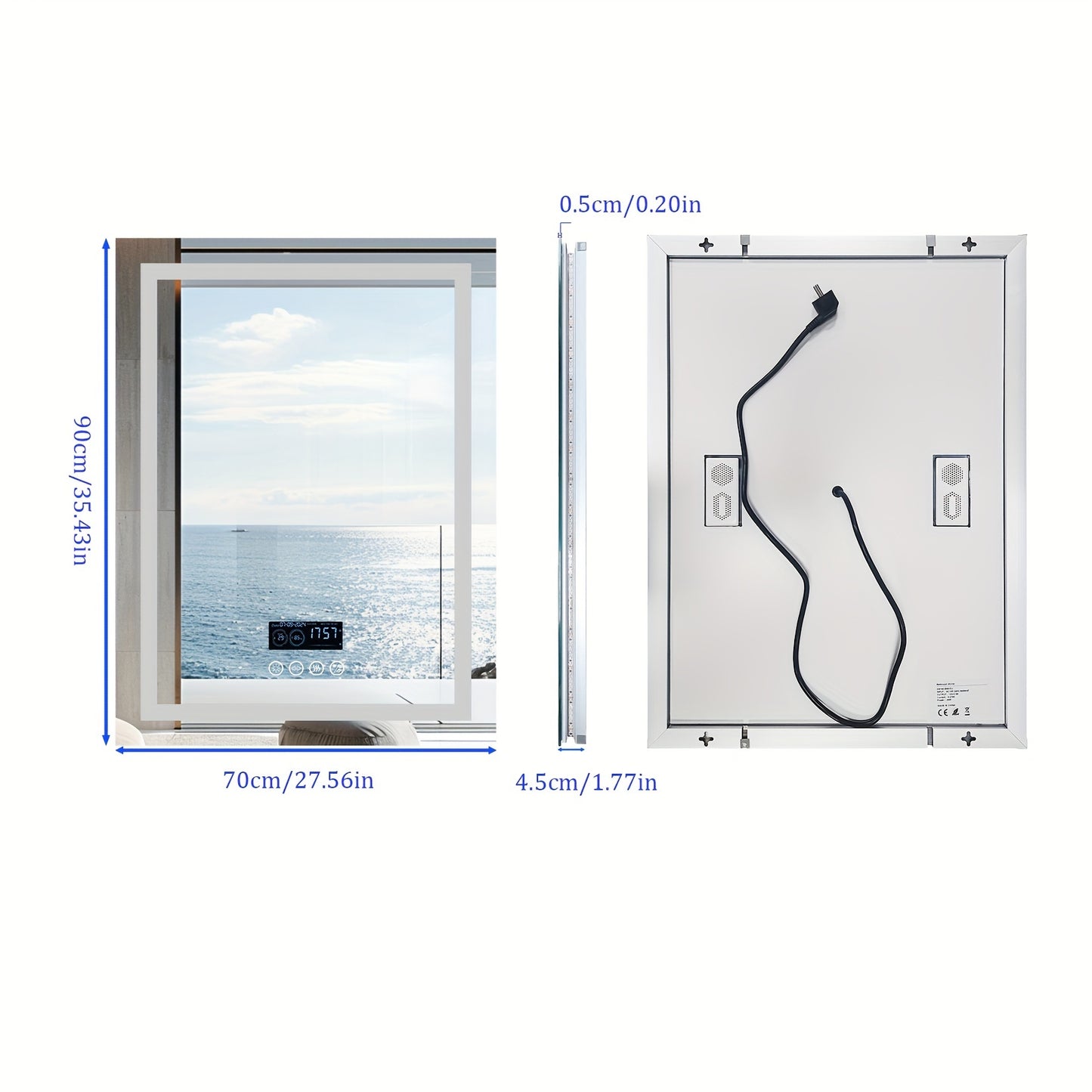 Smart LED Lighted Bathroom Mirror with Dimming and Music Features