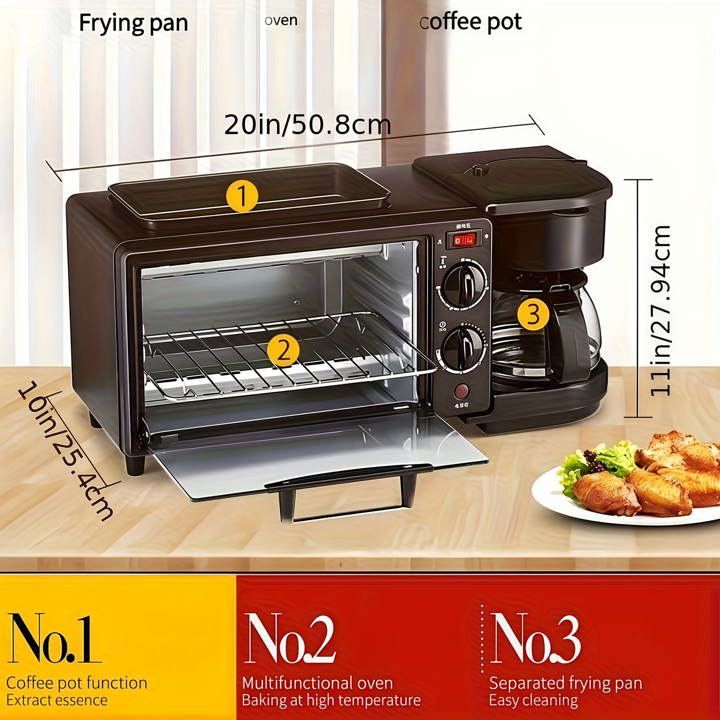3-in-1 Breakfast Station Electric Kitchen Appliance for Home Use