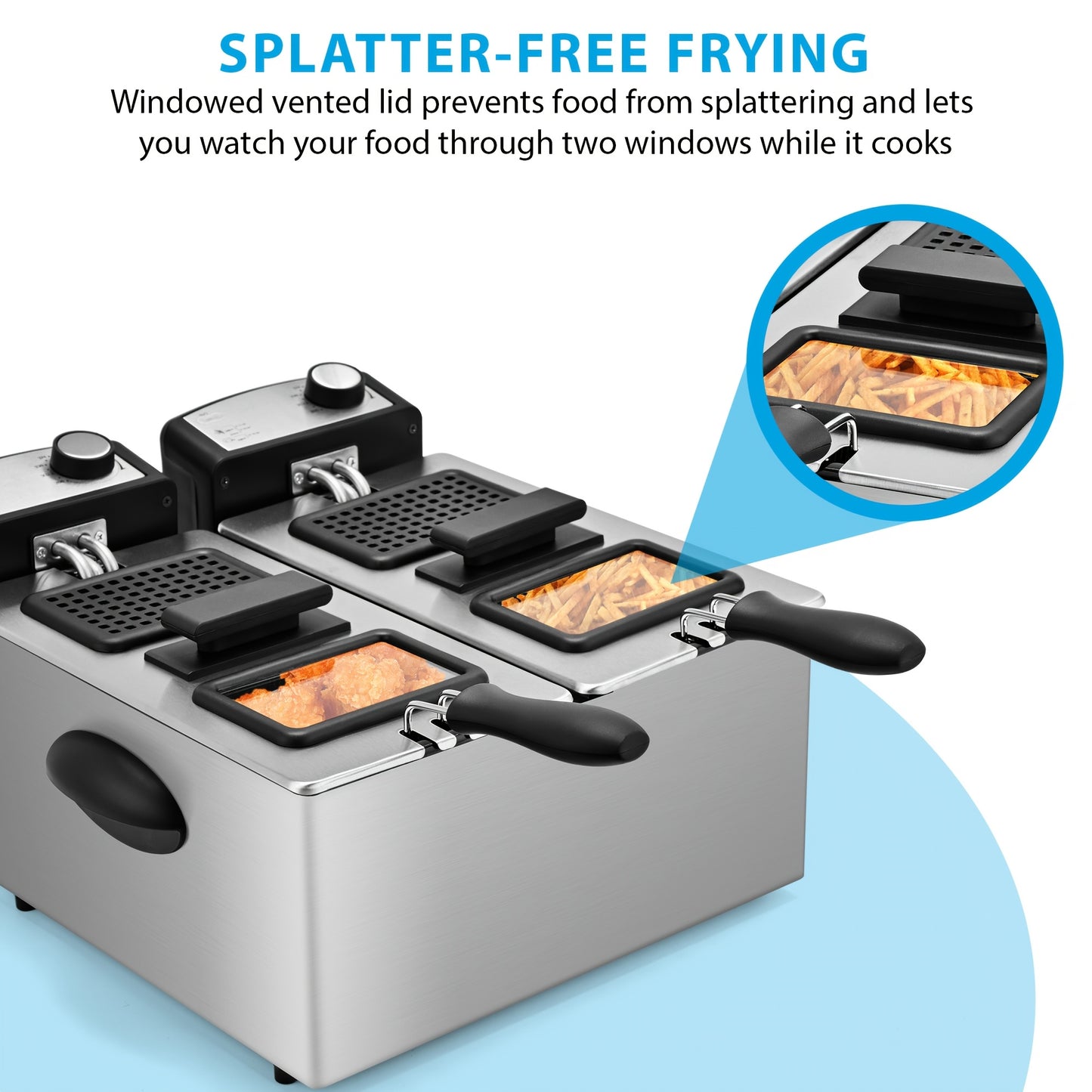 Dual Basket Deep Fryer with Adjustable Temperature and Timer