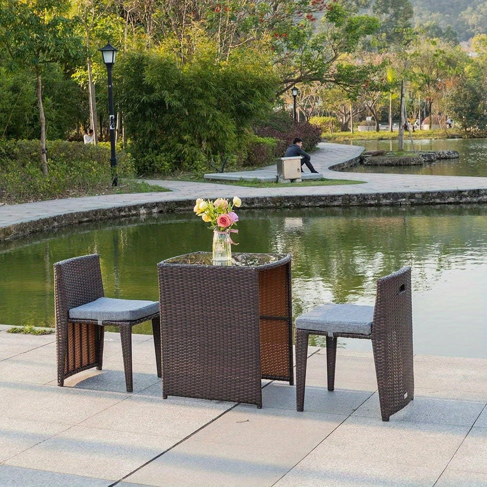 Bonnlo Wicker Outdoor Patio Bistro Set for Small Spaces