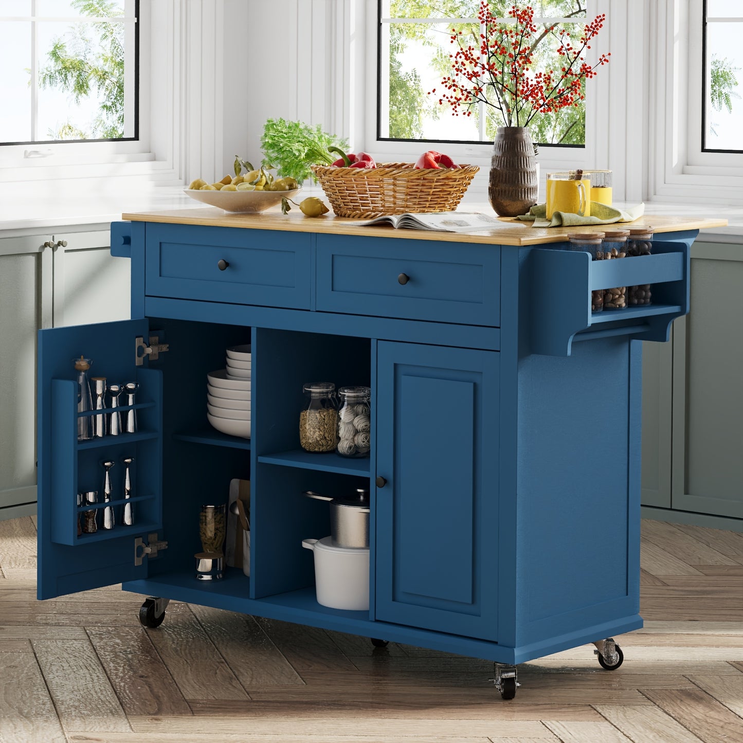 Rolling Kitchen Island Cart With Storage And Drop Leaf Design
