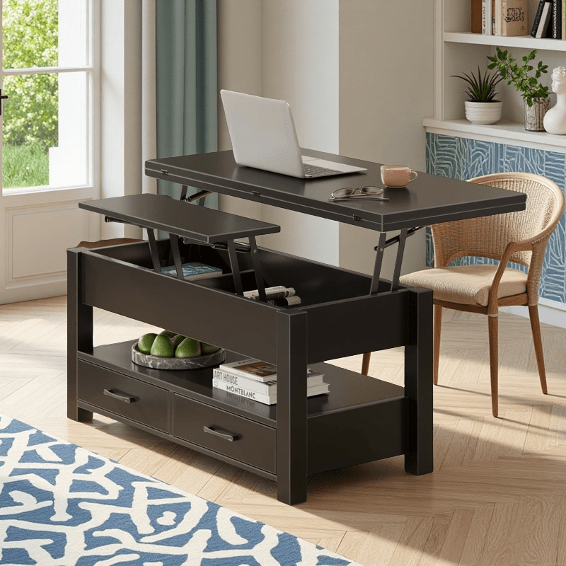 Convertible Lift Top Coffee Table with Hidden Storage and Drawers