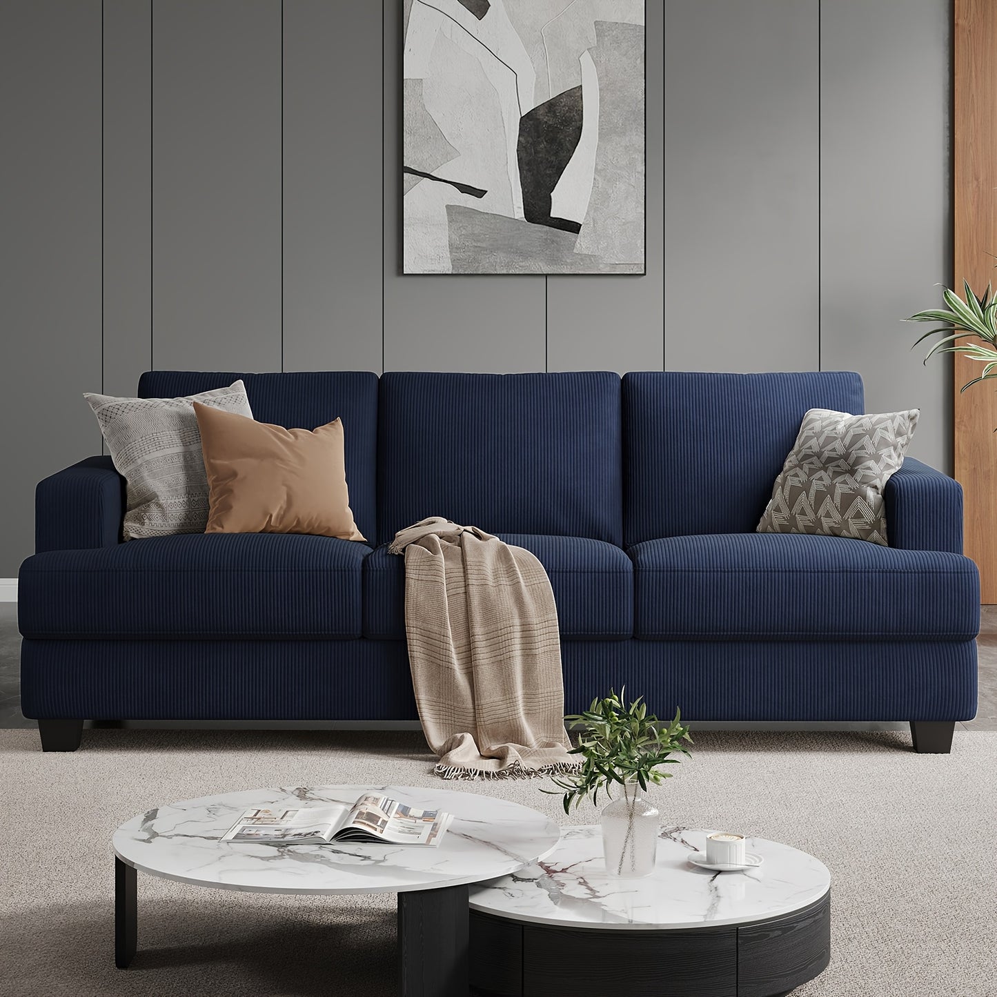 Comfy Modern 3-Seater Sofa with Removable Cover and Pillow Backrest