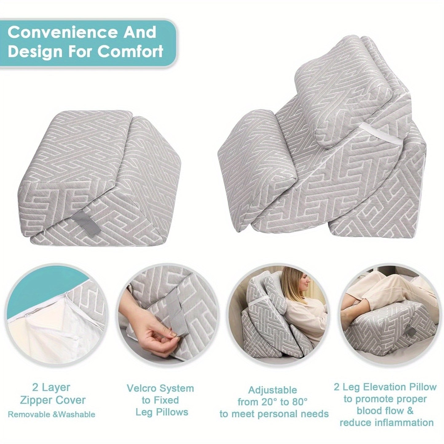 Adjustable Memory Foam Wedge Pillow for Back and Leg Support