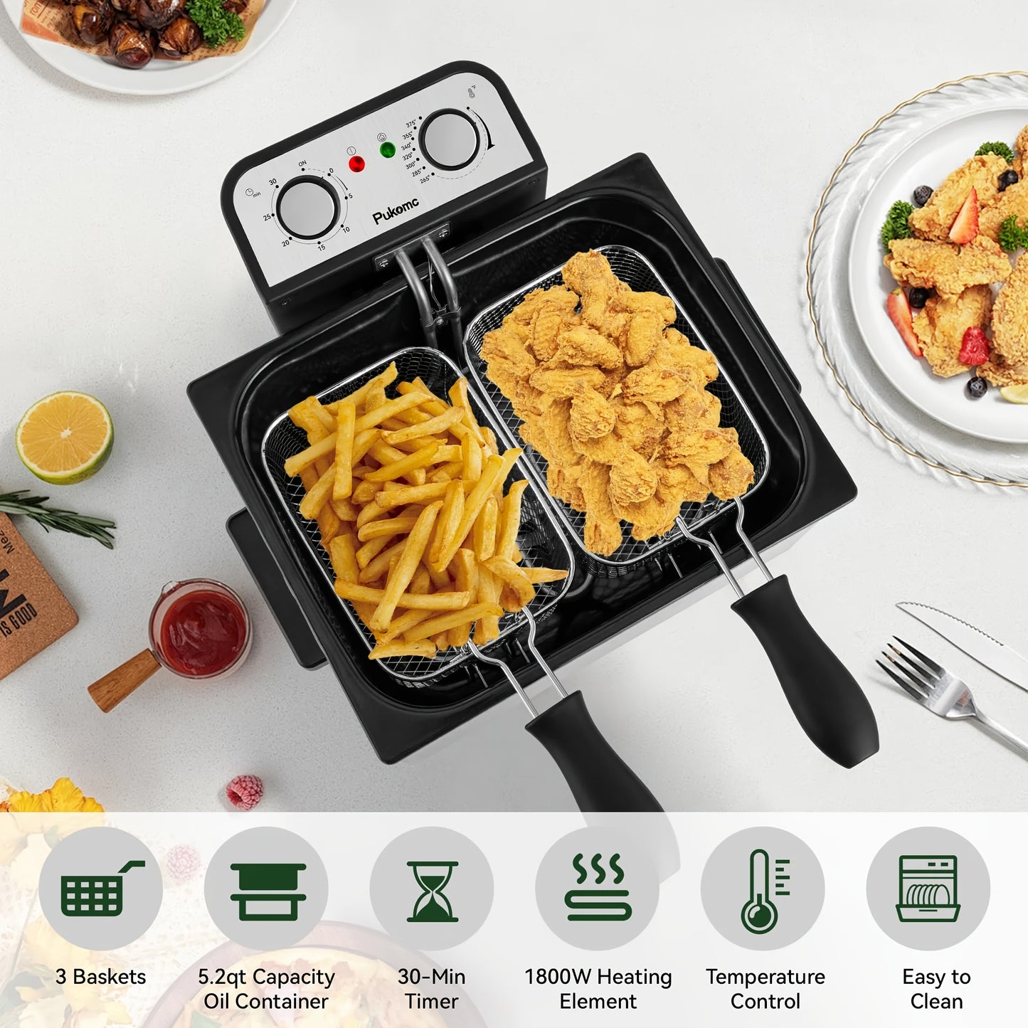 Dual Basket Deep Fryer with Adjustable Temperature and Timer