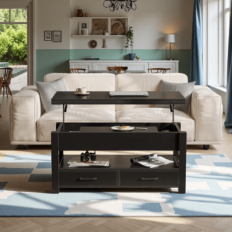 Convertible Lift Top Coffee Table with Hidden Storage and Drawers