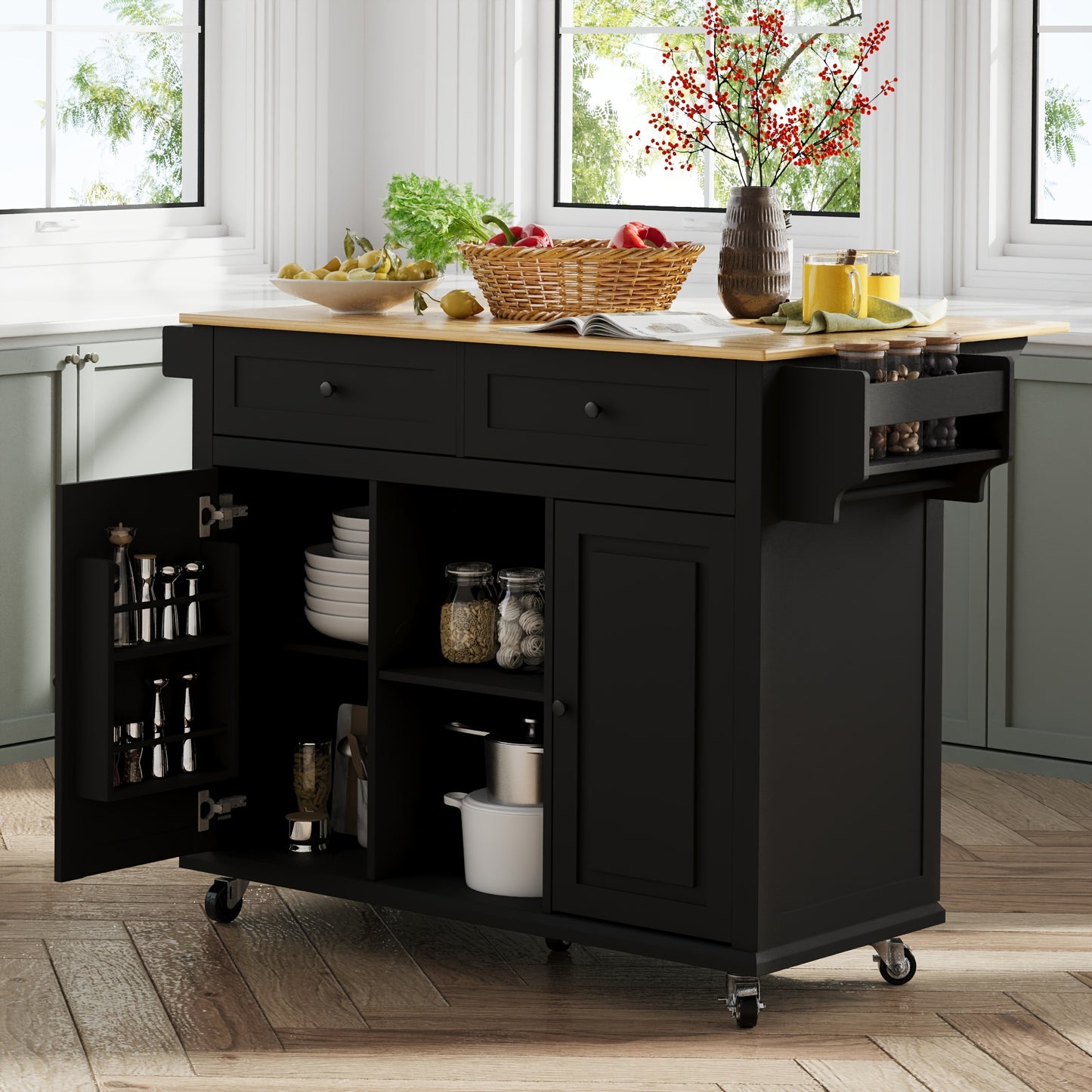 Rolling Kitchen Island Cart With Storage And Drop Leaf Design