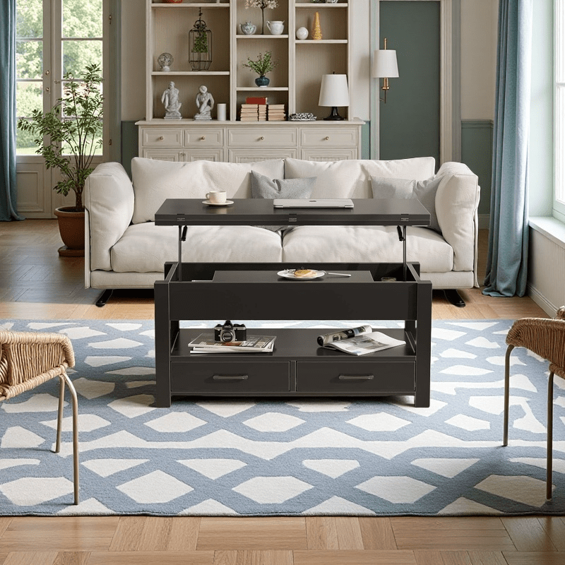 Convertible Lift Top Coffee Table with Hidden Storage and Drawers