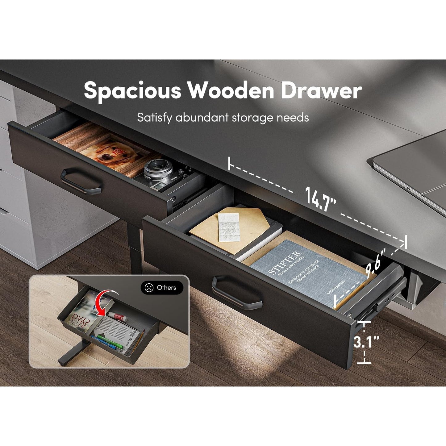 CubiCubi Adjustable Standing Desk With Double Drawer