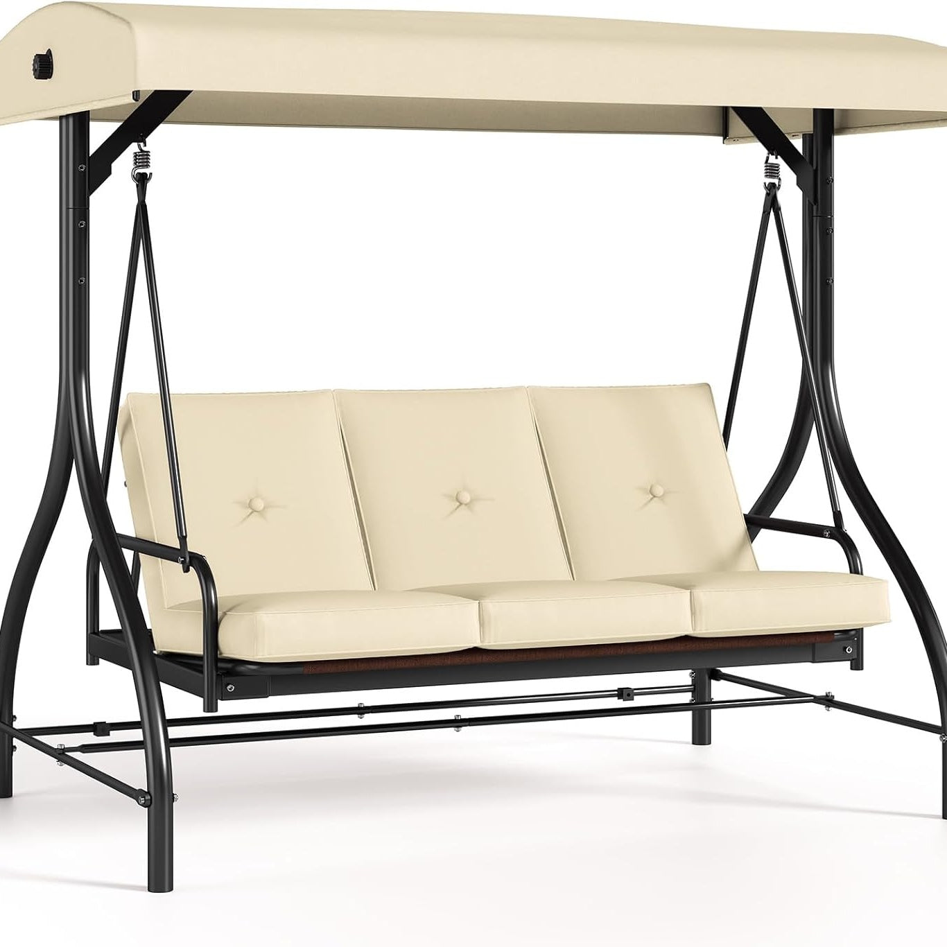 Three-Person Patio Swing Glider with Adjustable Canopy and Cushions