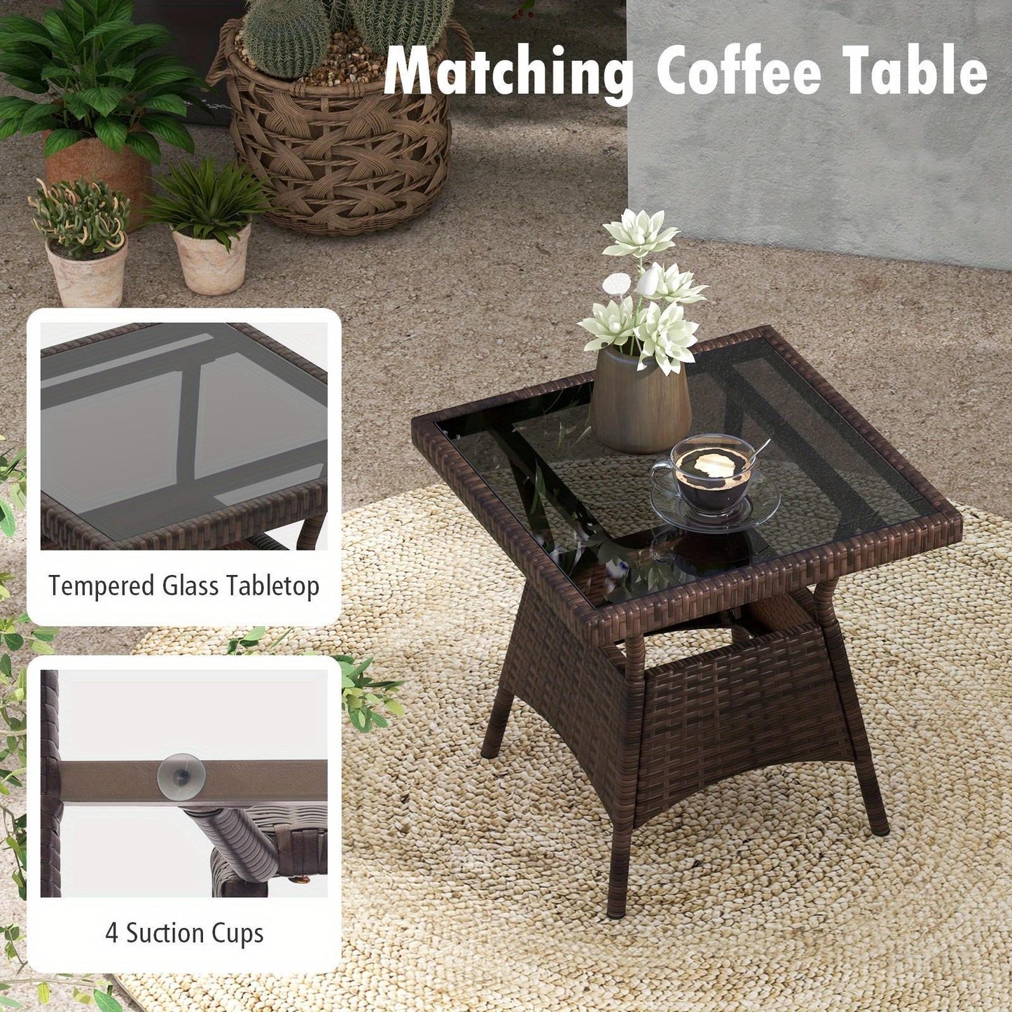Lifezeal Outdoor Rocking Bistro Set with Cushions and Glass Table