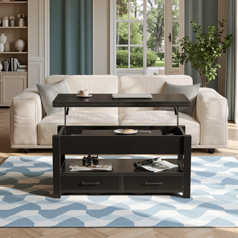 Convertible Lift Top Coffee Table with Hidden Storage and Drawers