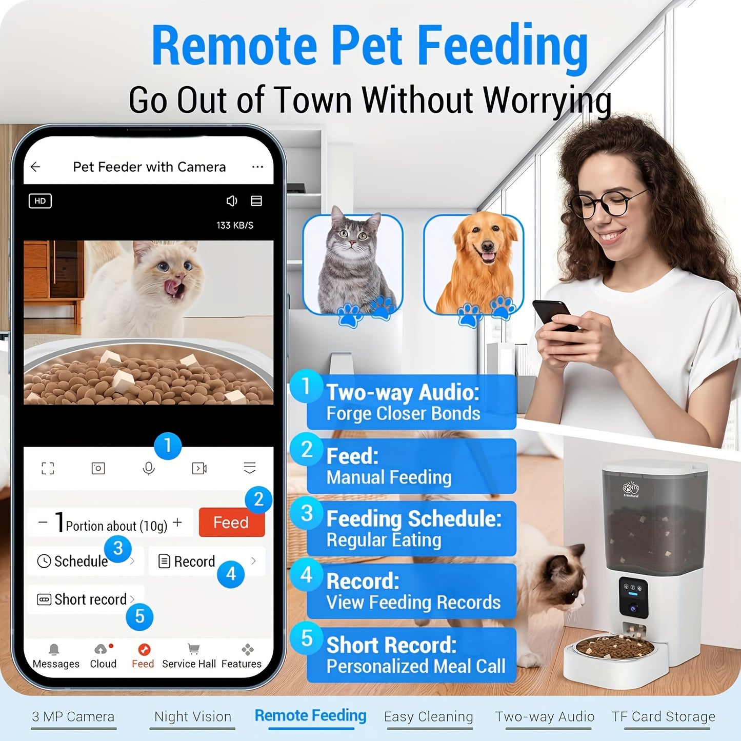 5G Automatic Cat Feeder with HD Camera and Night Vision