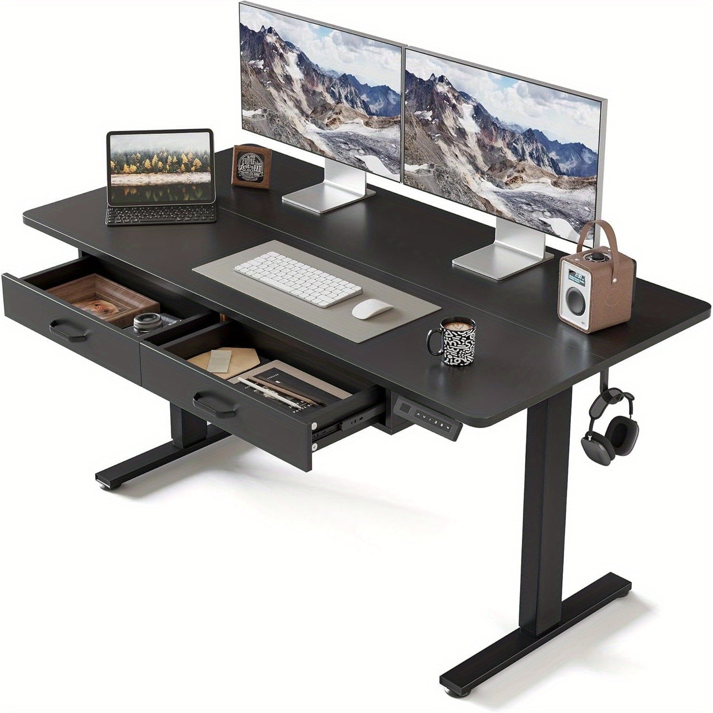 CubiCubi Adjustable Standing Desk With Double Drawer