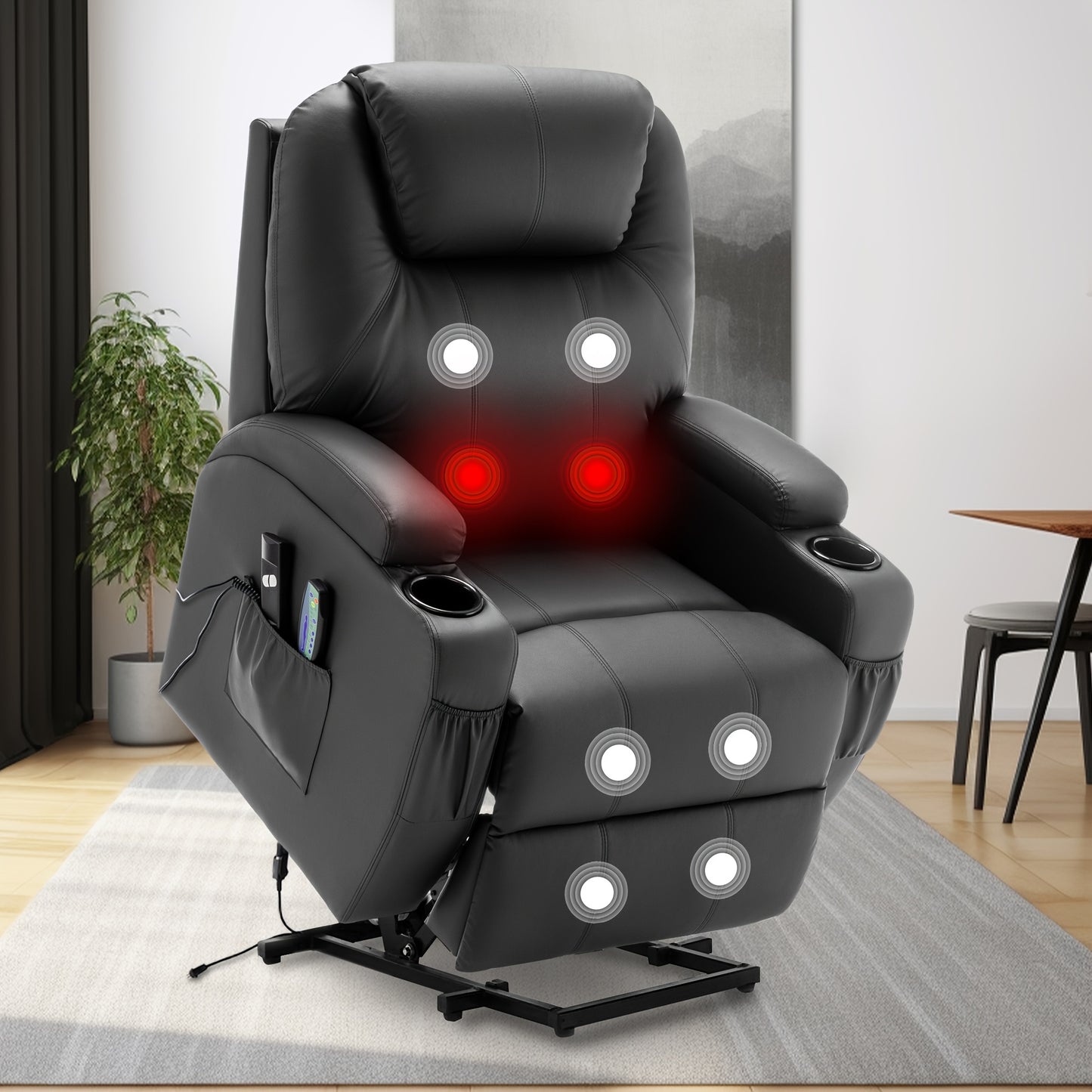 Black Power Lift Recliner Chair with Massage and Heat Function