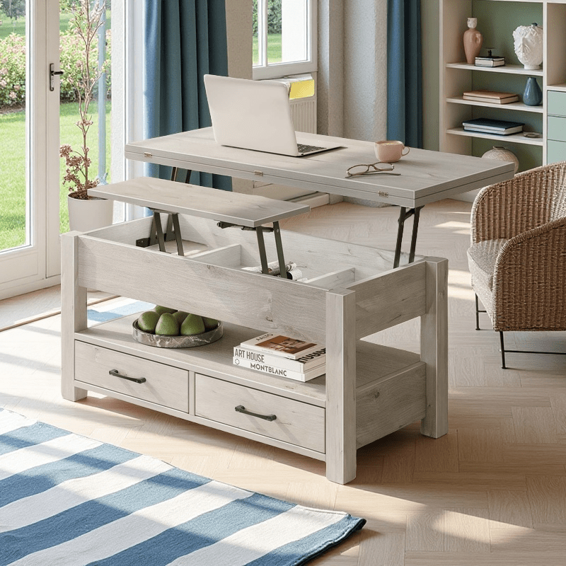 Convertible Lift Top Coffee Table with Hidden Storage and Drawers